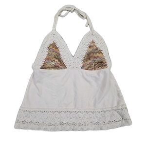 Crochet Halter Crop Top Small Hippie Festival Cream Multicolor Coastal Cowgirl